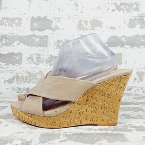 New Charles By Charles David Latrisa Tan Wedge Heel Slide Sandals K885